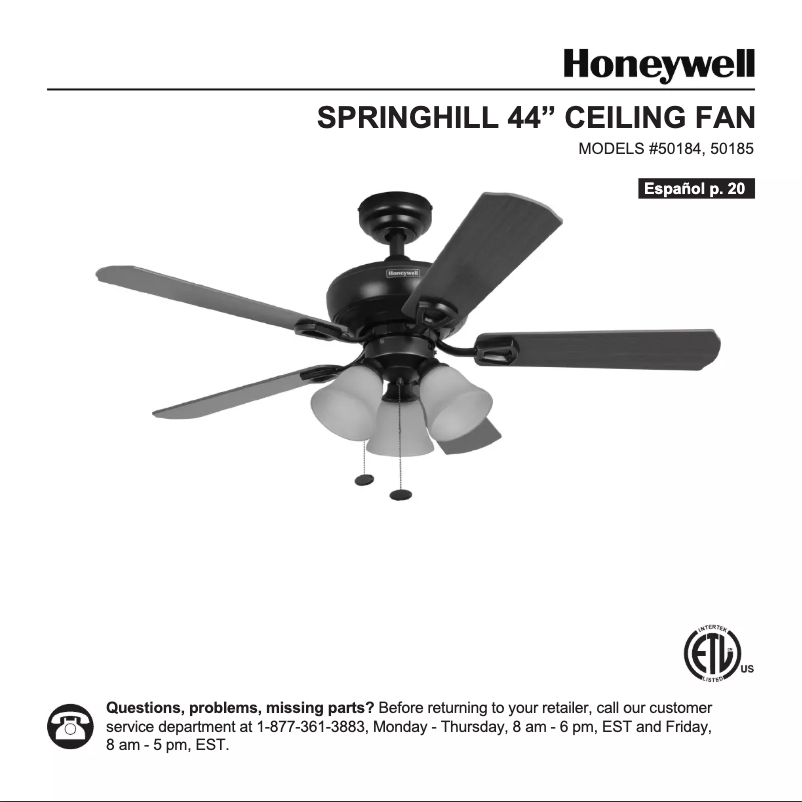 Page 1 de la notice Manuel utilisateur Honeywell Springhill 50185