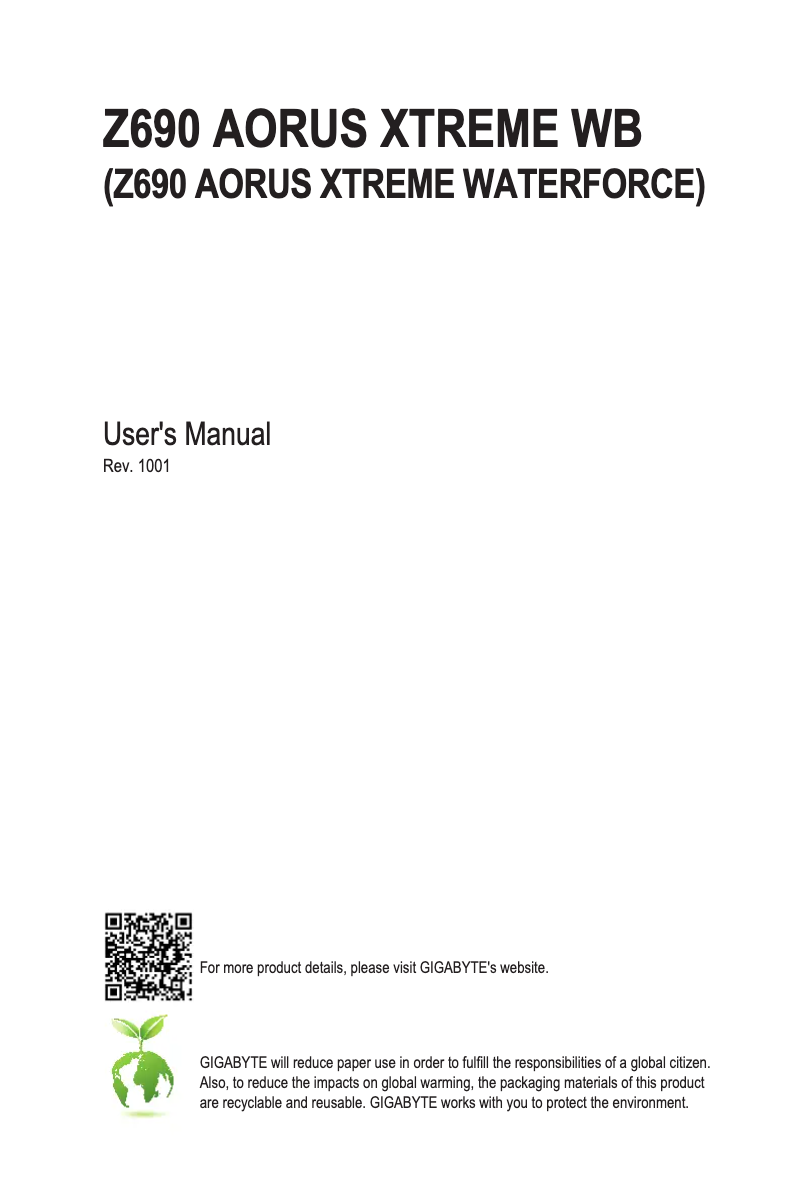 Image de la première page du manuel de l'appareil Z690 Aorus Xtreme Waterforce