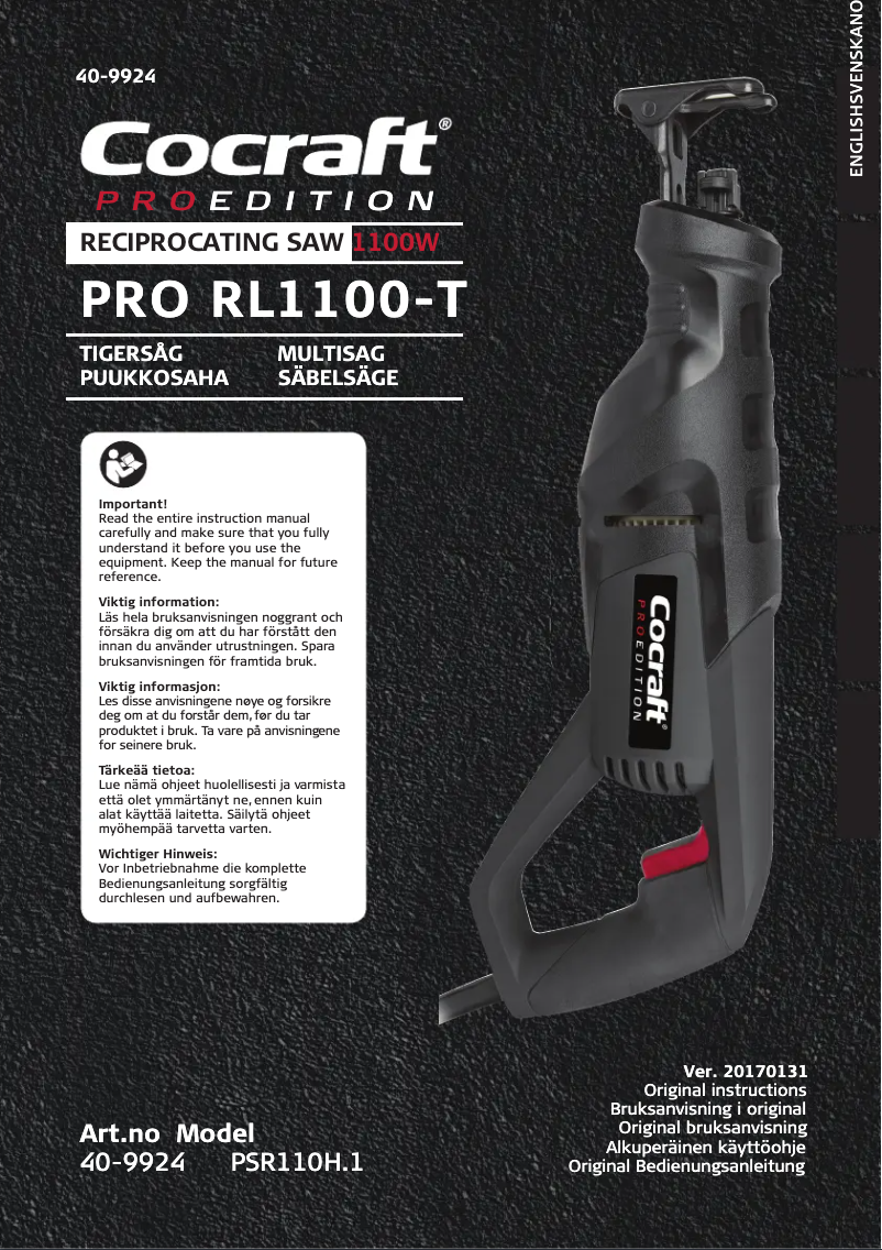 Page 1 de la notice Manuel utilisateur Cocraft PRO RL1100-T