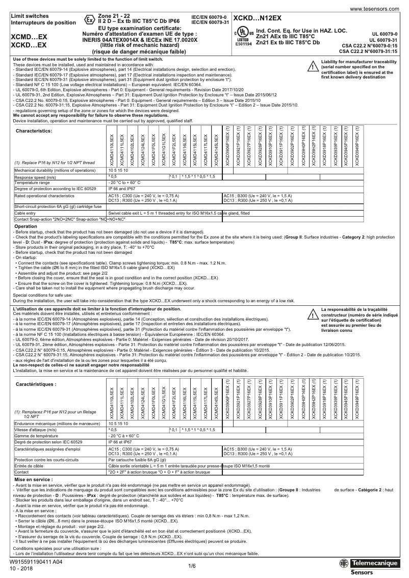 Image de la première page du manuel de l'appareil XCMD41G1L5EX