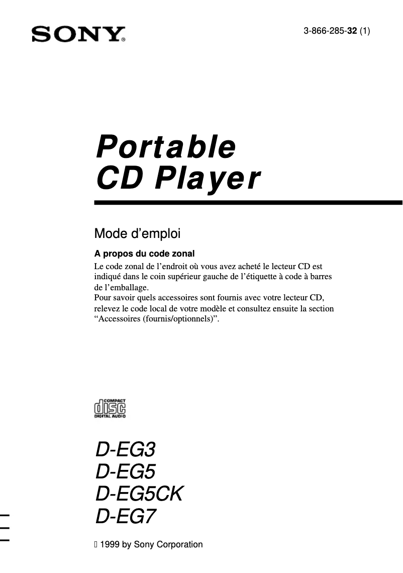 Page n°1 - Manuel utilisateur Sony D-EG7