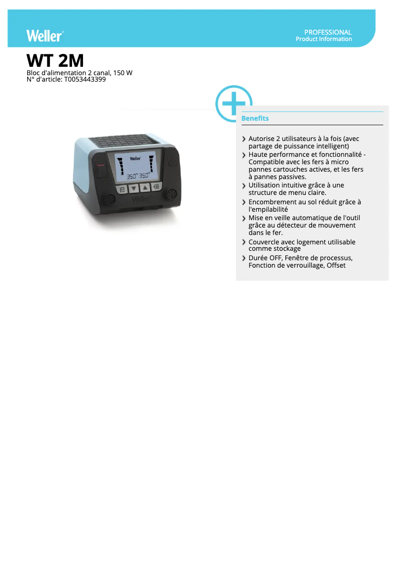 Page 1 de la notice Fiche technique Weller WT 2M