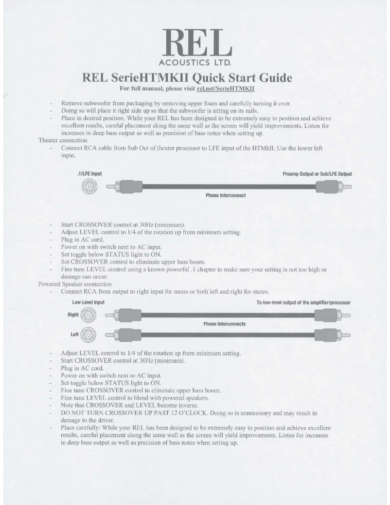 Page 1 of the manual User Manual REL Acoustics HT/1003 MKII