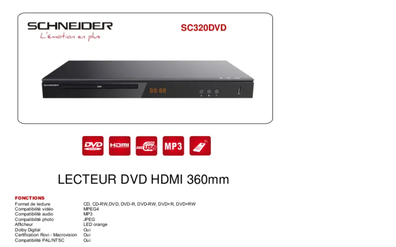 Page n°1 - Manuel utilisateur Schneider SC320DVD