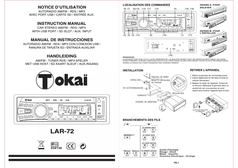 Page 1 de la notice Manuel utilisateur Tokaï LAR-72