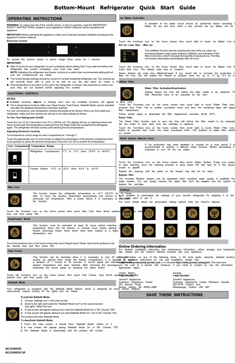 Page n°1 - Guide de démarrage rapide JennAir JBBFR30NMX