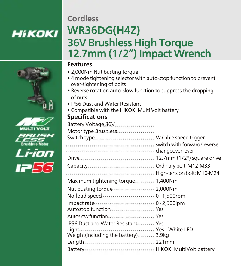 Page n°1 - Fiche technique HiKOKI WR36DG