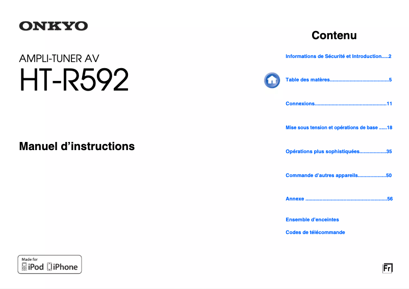 Page 1 de la notice Manuel utilisateur Onkyo HT-R592