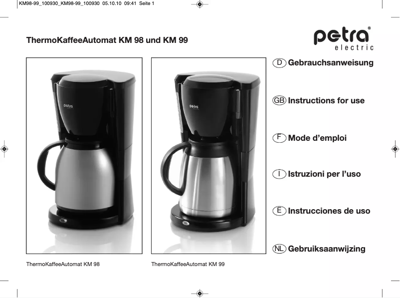 Page n°1 - Manuel utilisateur Petra Electric KM 99