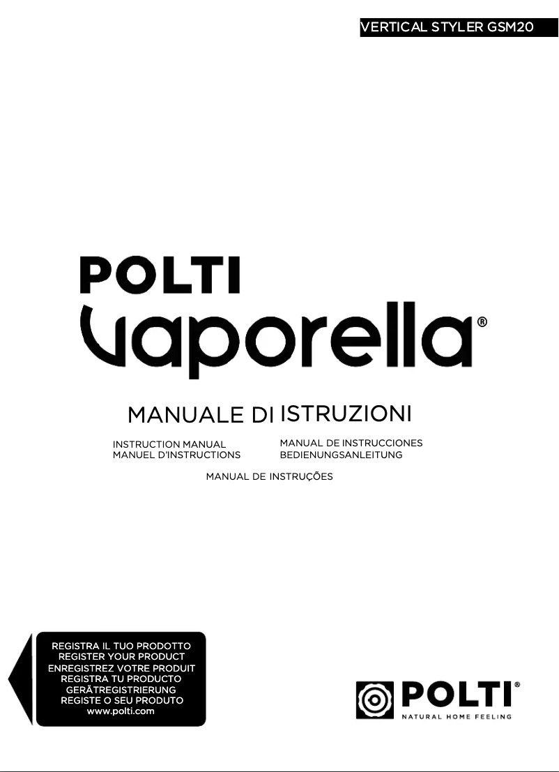 Page 1 de la notice Manuel utilisateur Polti Vaporella Vertical Styler GSM20