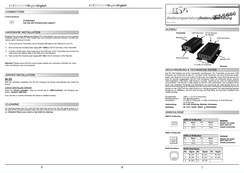 Page 1 de la notice Manuel utilisateur EXSYS EX-1444