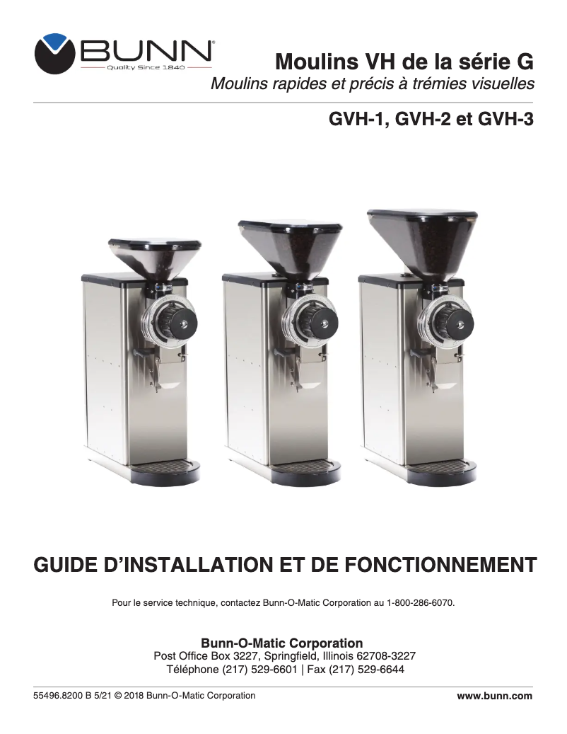 Page 1 de la notice Guide d'installation Bunn GVH-3