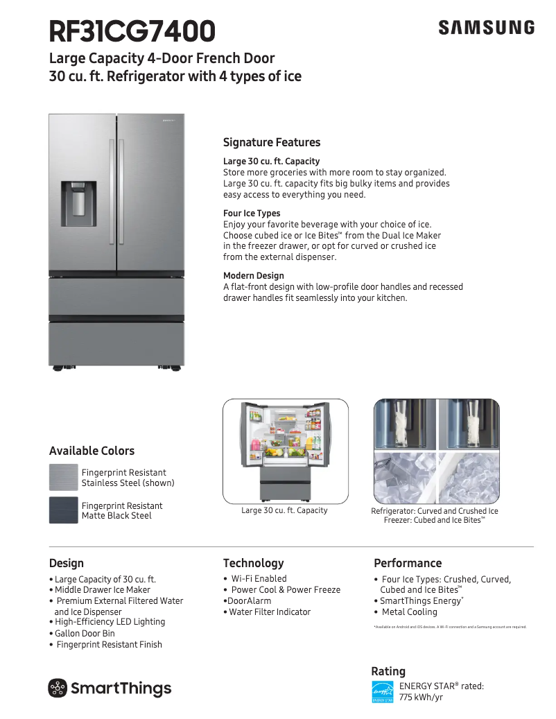 Page 1 de la notice Fiche technique Samsung RF31CG7400MT