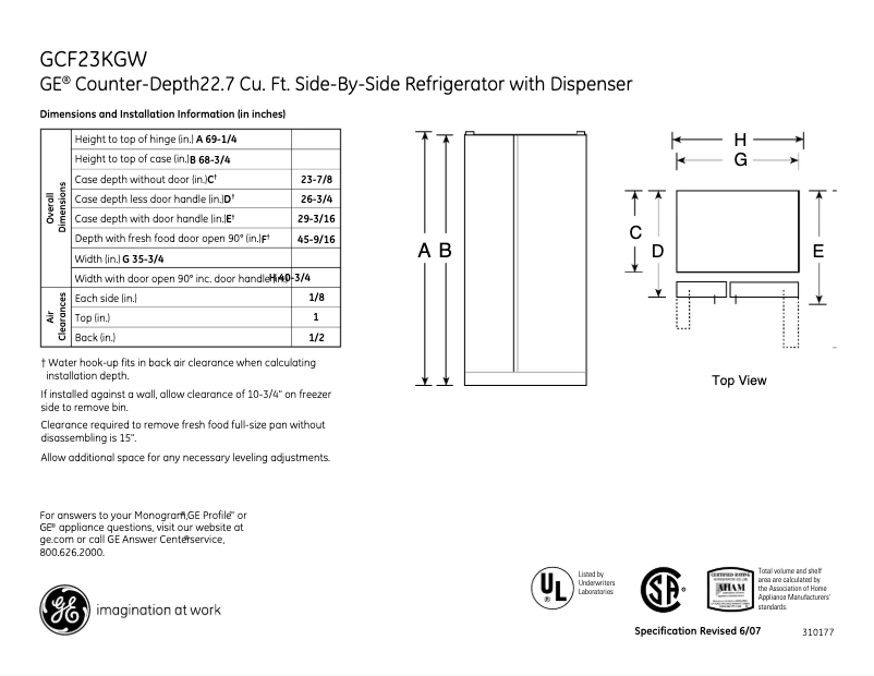 Image de la première page du manuel de l'appareil GCF23KGWBB