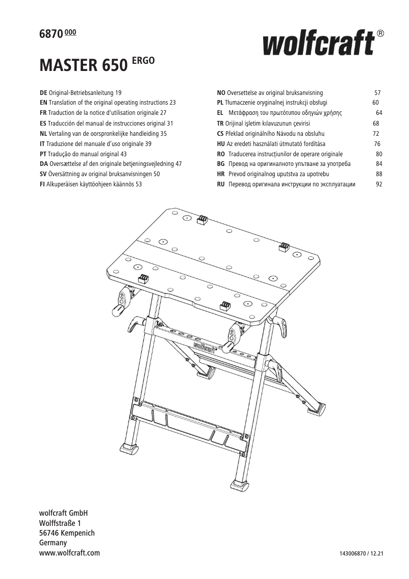 Page n°1 - Manuel utilisateur Wolfcraft MASTER 650 ERGO