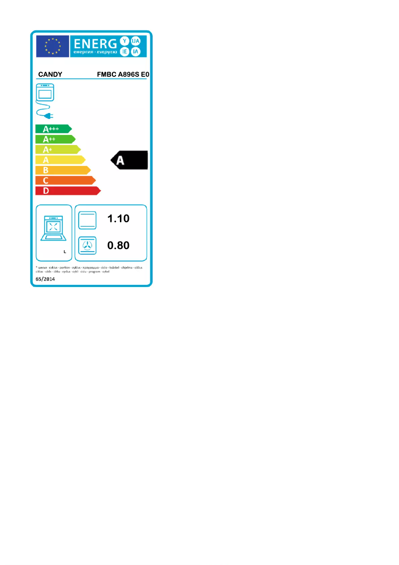 Page 1 de la notice Label énergétique Candy FMBC A896S E0