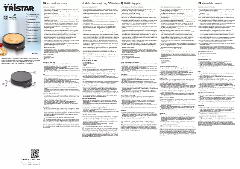 Page 1 de la notice Manuel utilisateur TriStar BP-2961