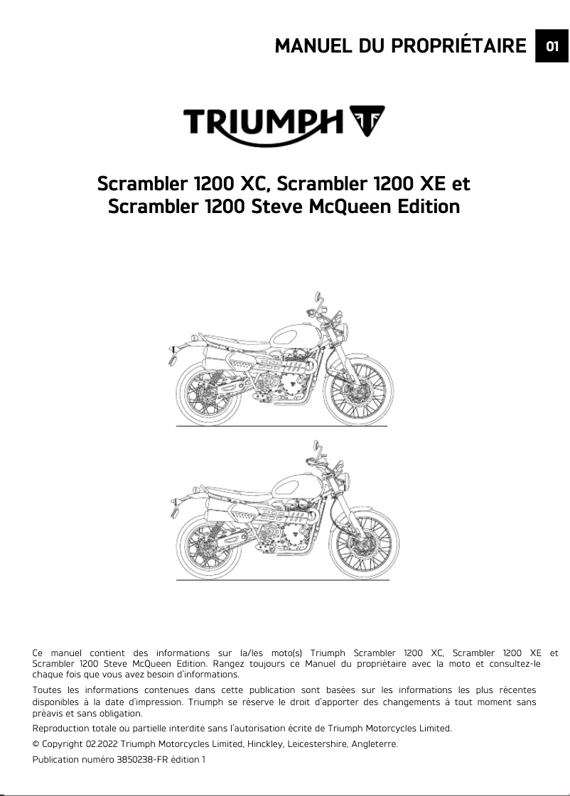 Page n°1 - Manuel utilisateur Triumph Scrambler 1200 Steve McQueen Edition (2021)