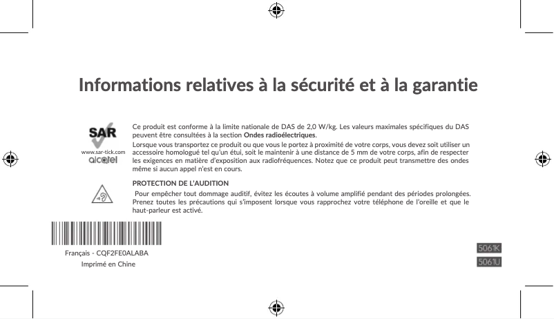Page n°1 - Instructions de sécurité Alcatel 3X