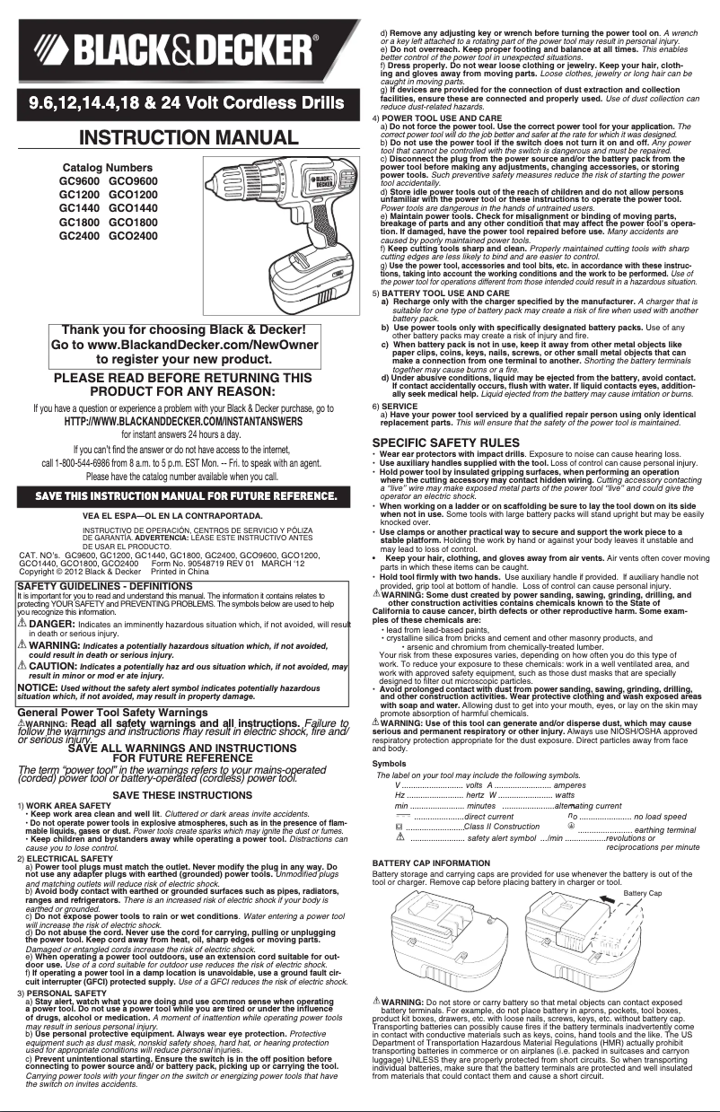 Page 1 de la notice Manuel utilisateur Black & Decker GCO960