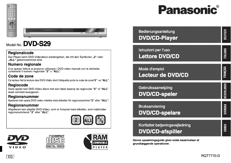 Page 1 de la notice Manuel utilisateur Panasonic DVD-S29