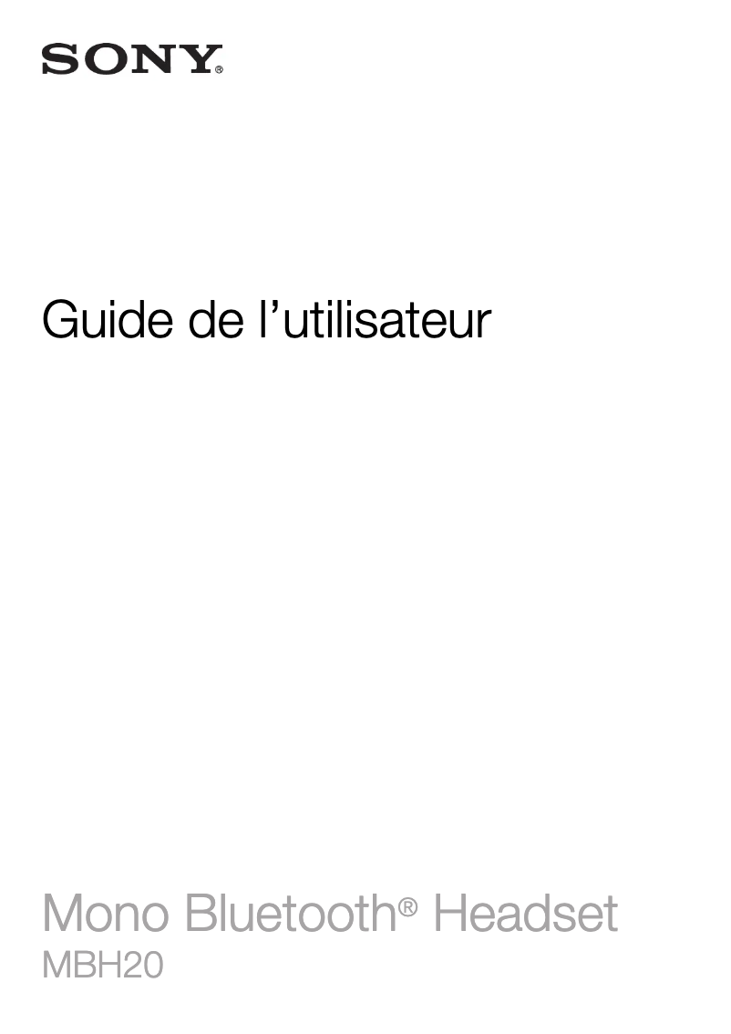 Page 1 de la notice Manuel utilisateur Sony MBH20