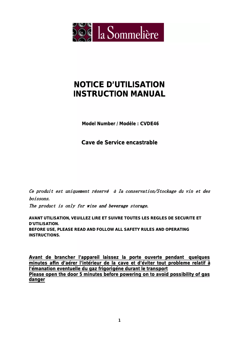 Image de la première page du manuel de l'appareil CDE46