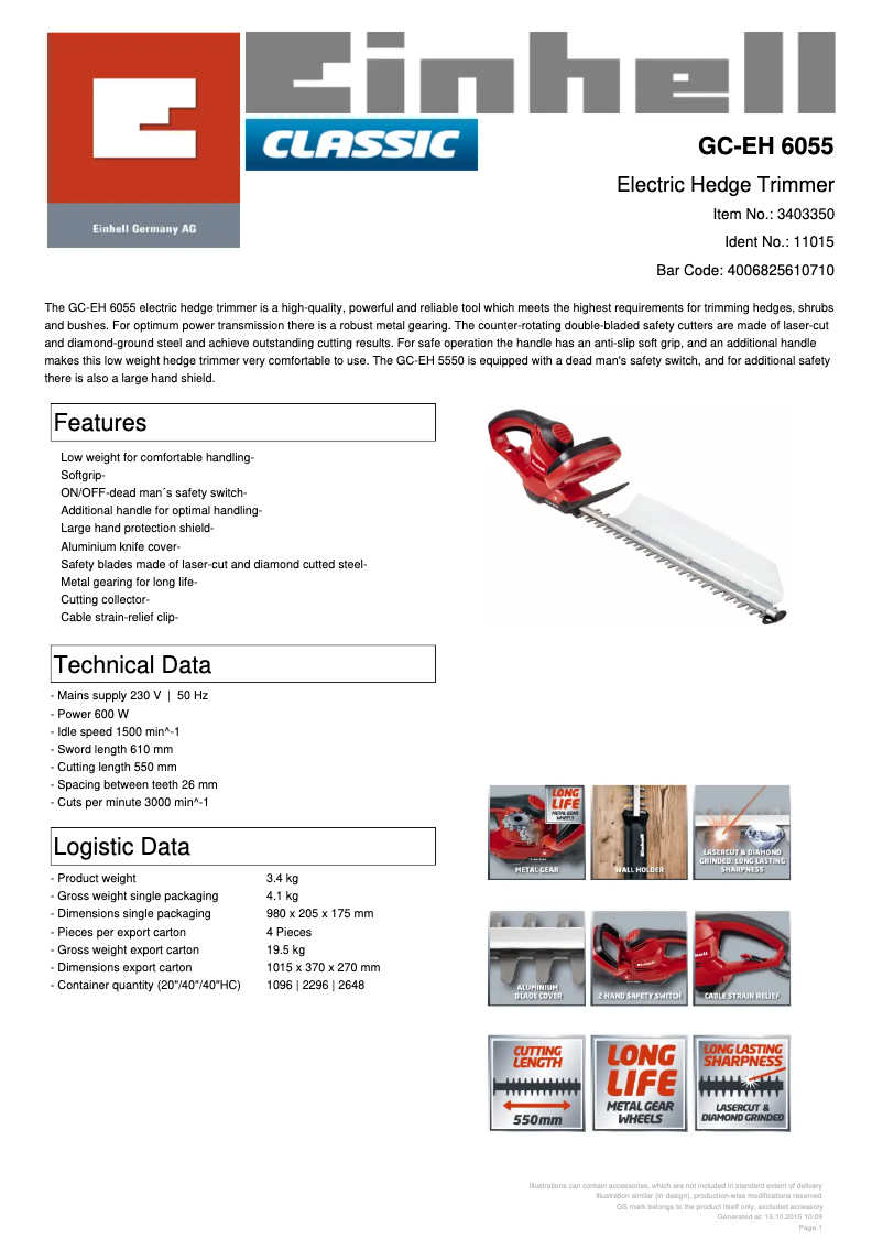 Page n°1 - Fiche technique Einhell GC-EH 6055