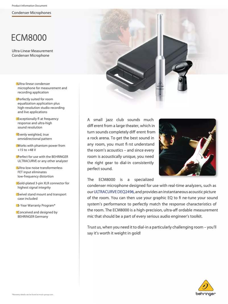 Page 1 de la notice Fiche technique Behringer ECM8000