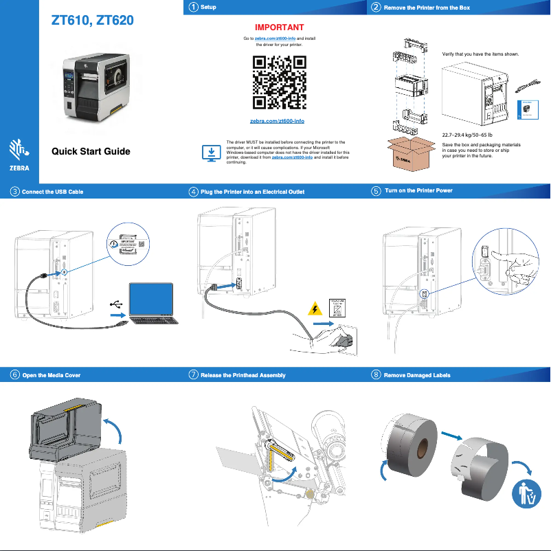 Page 1 de la notice Guide d'installation Zebra ZT620