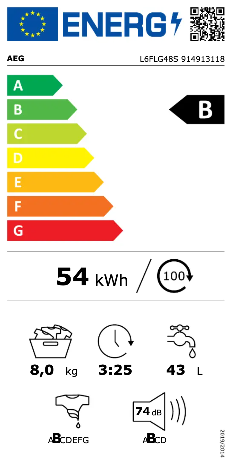 Page n°1 - Label énergétique AEG L6FLG48S