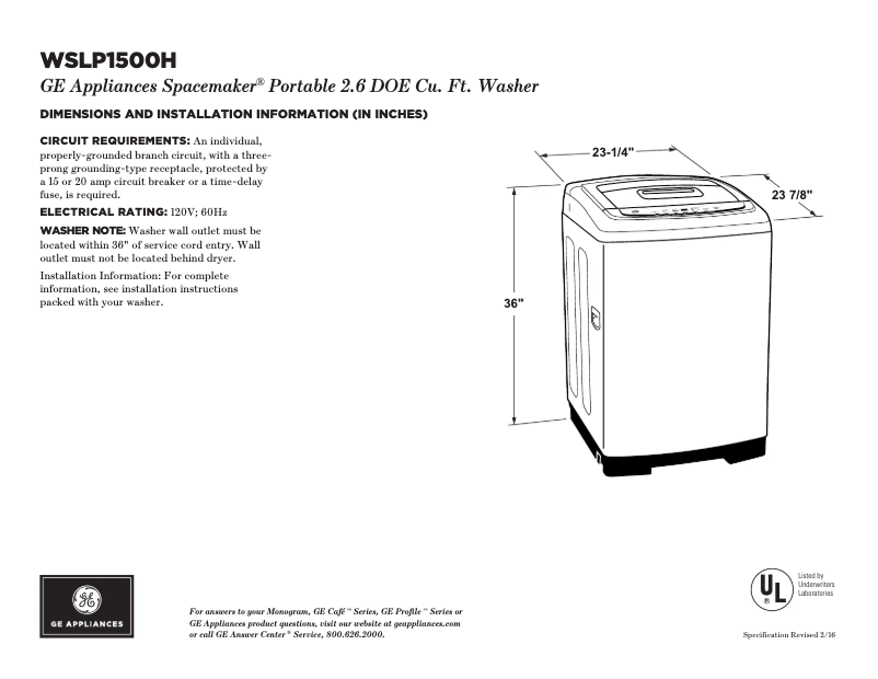 Image de la première page du manuel de l'appareil WSLP1500HWW