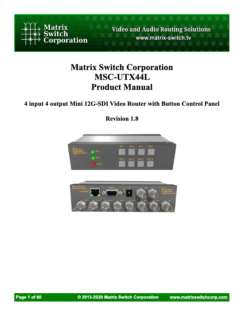Page n°1 - Manuel utilisateur Matrix Switch MSC-UTX44L