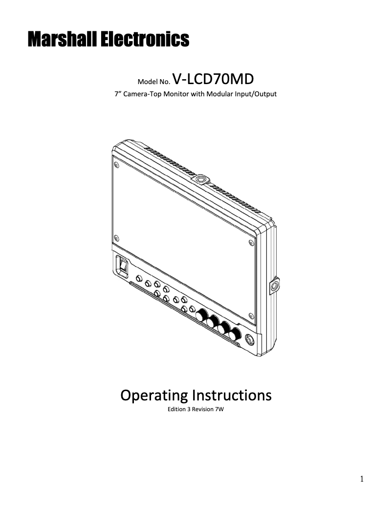 Page 1 de la notice Manuel utilisateur Marshall V-LCD70MD