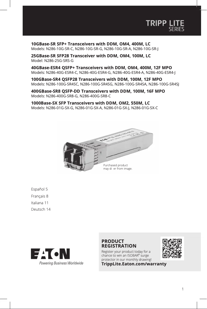 Page n°1 - Manuel utilisateur Tripp Lite N286-10G-SR-G