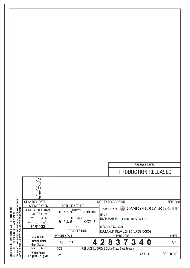 Page 1 de la notice Manuel utilisateur Rosieres RVG 94 WMB