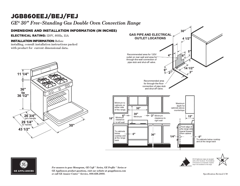 Page 1 of the manual Technical Sheet GE JGB860FEJDS