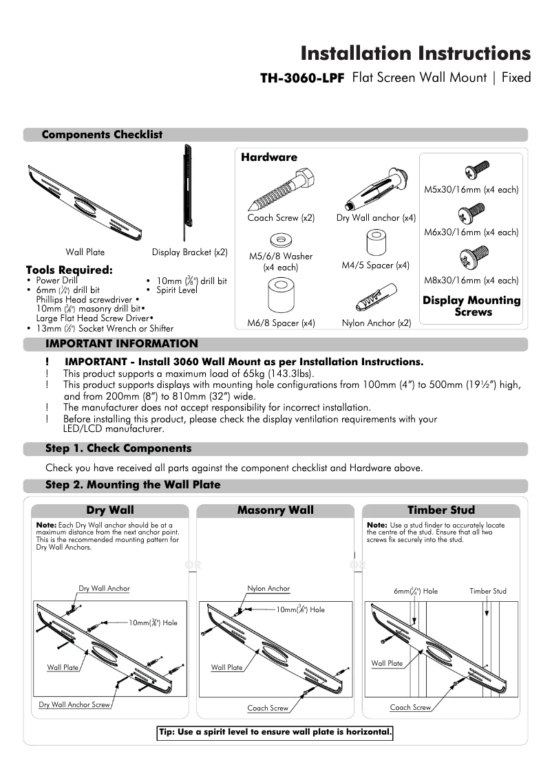 Page 1 de la notice Manuel utilisateur Atdec TH-3060-LPF