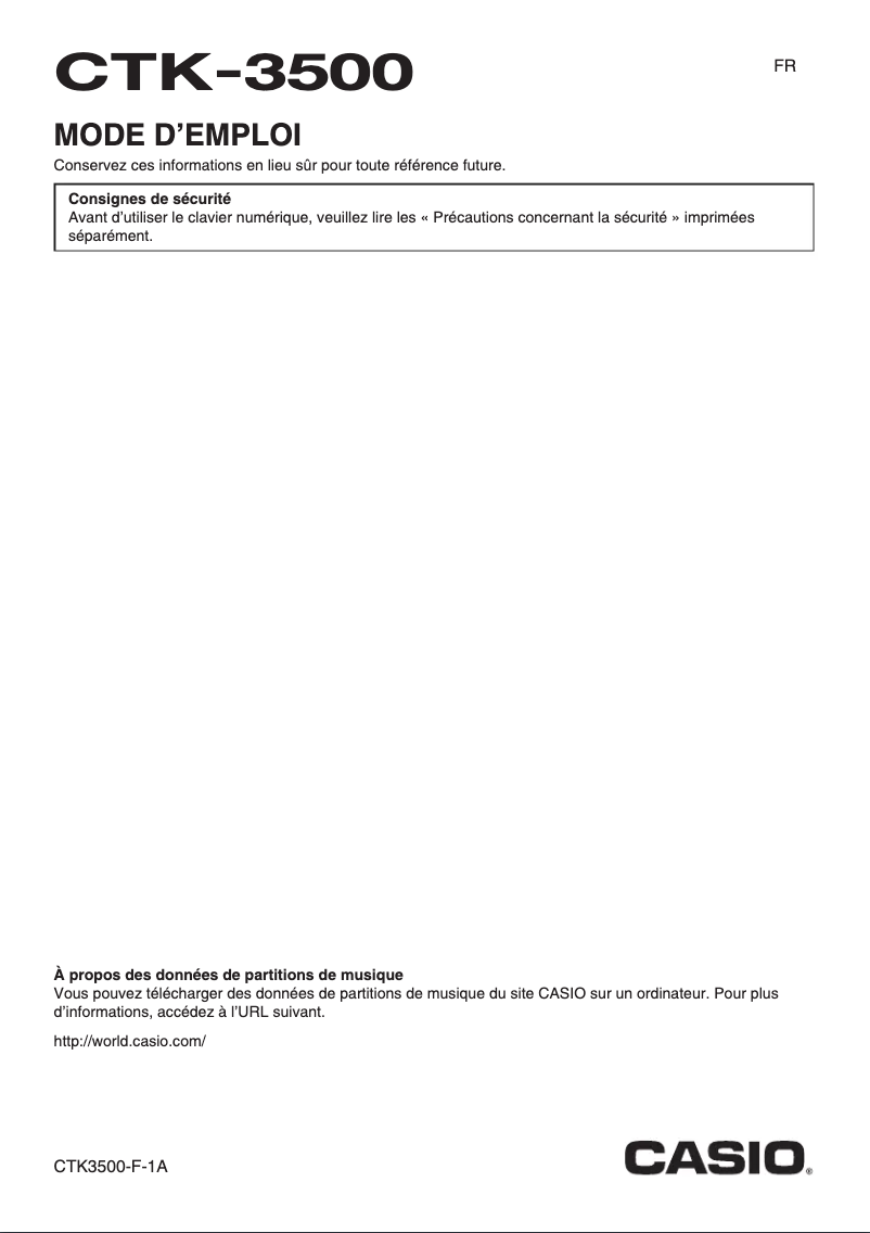Page 1 de la notice Manuel utilisateur Casio CTK-3500