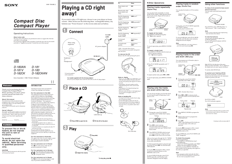 Image de la première page du manuel de l'appareil D-182CKAN