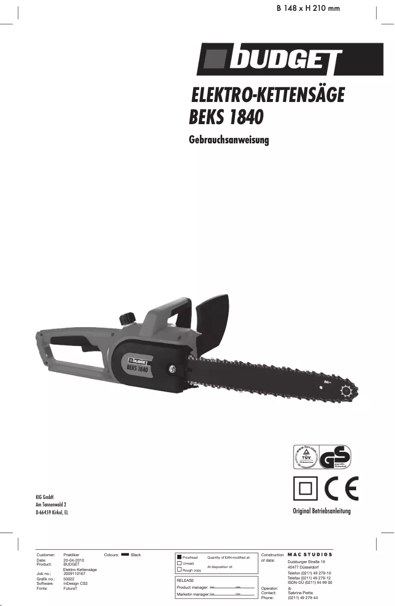 Page 1 de la notice Manuel utilisateur Budget BEKS1840