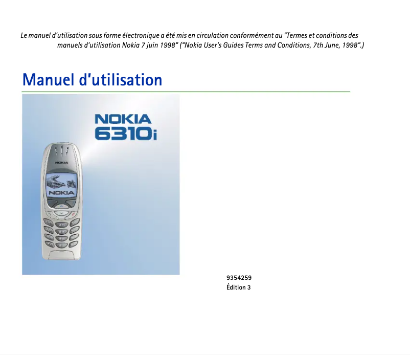 Page n°1 - Manuel utilisateur Nokia 6310i