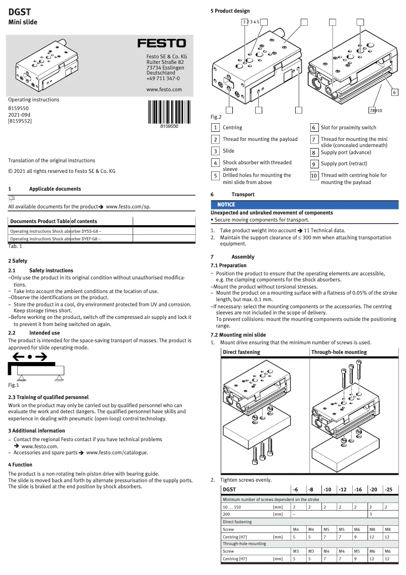 Page n°1 - Manuel utilisateur Festo DGST-12-40-PA