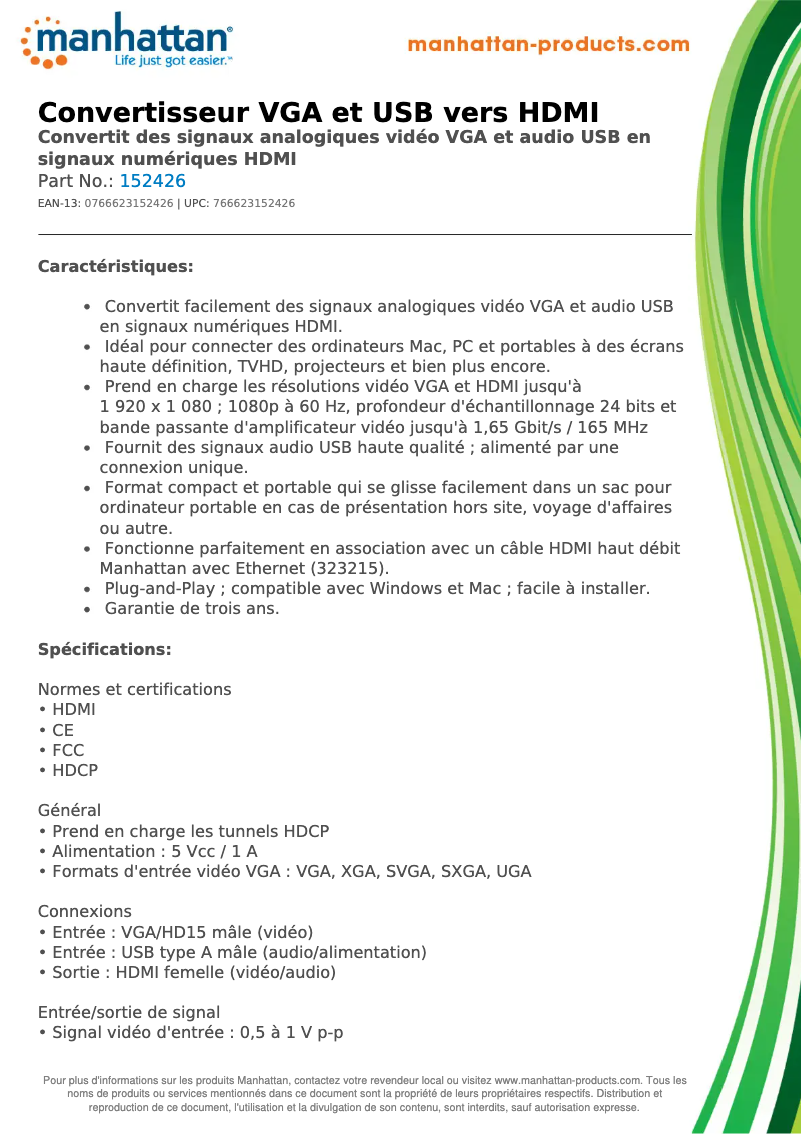 Página 1 del manual Ficha técnica Manhattan 152426