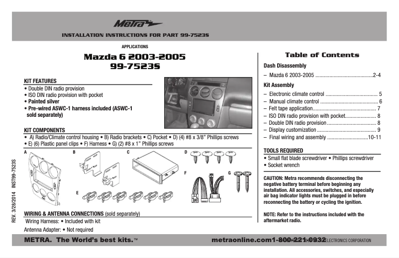 Page n°1 - Guide d'installation Metra 99-7523S