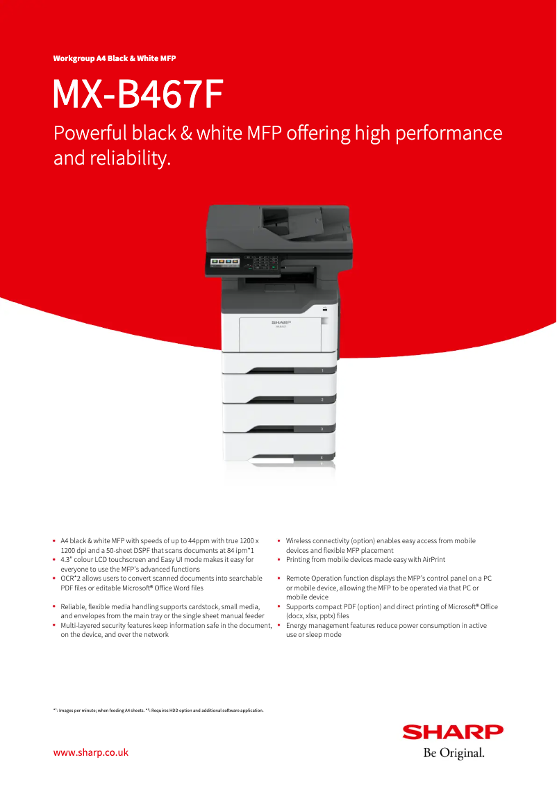 Image de la première page du manuel de l'appareil MX-B467F