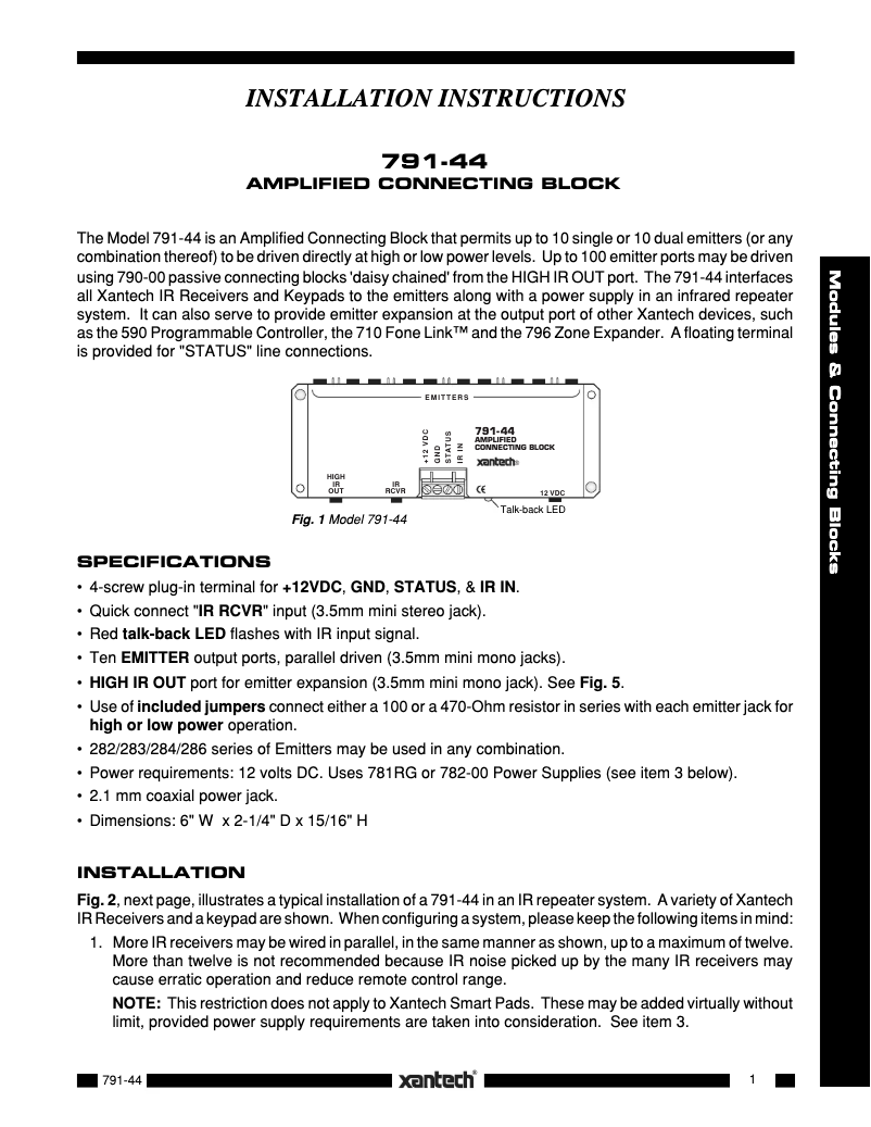 Page n°1 - Manuel utilisateur Xantech 791-44