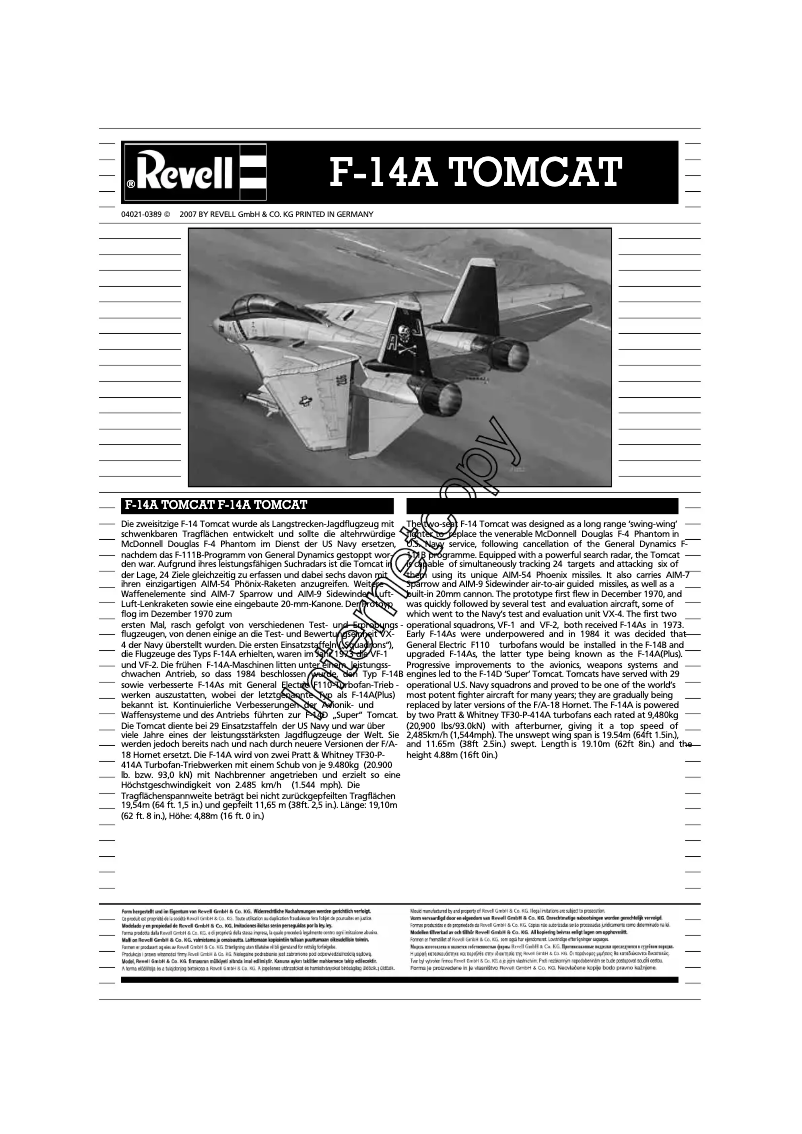 Page 1 de la notice Manuel utilisateur Revell F-14A Tomcat