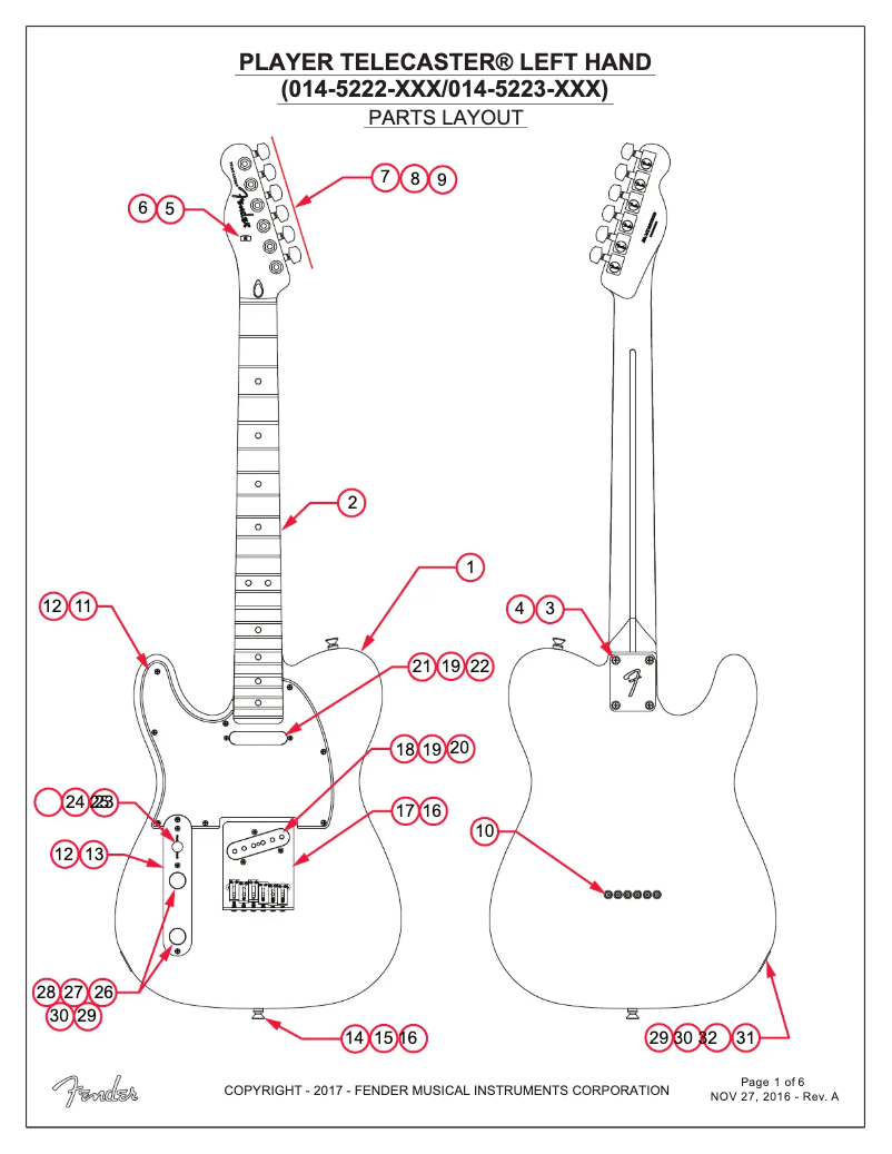 Page n°1 - Manuel utilisateur Fender Player Telecaster Left-Handed