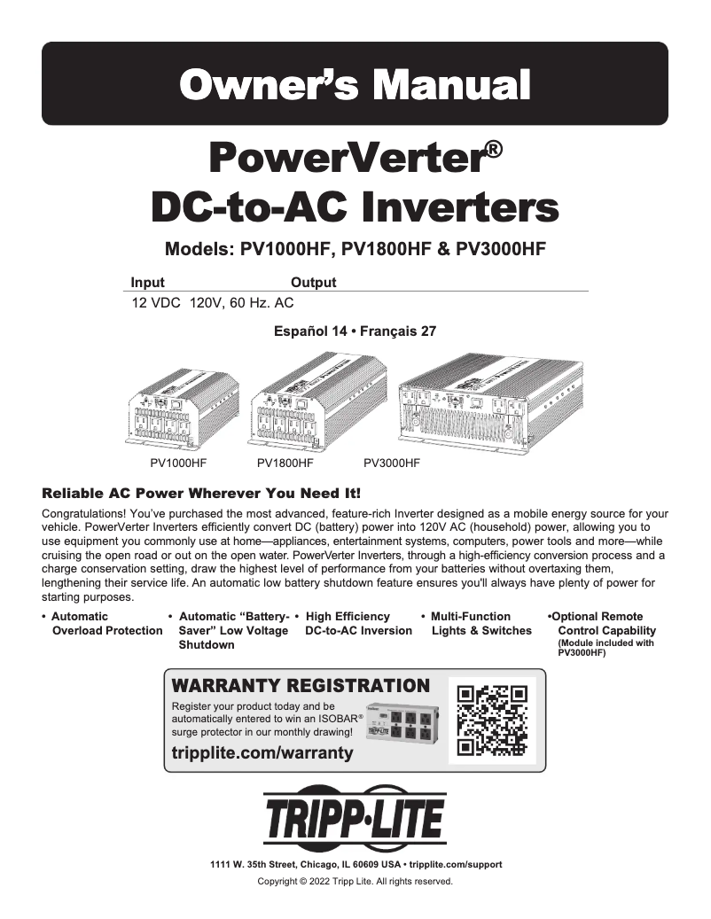Page n°1 - Manuel utilisateur Tripp Lite PowerVerter PV1800HF